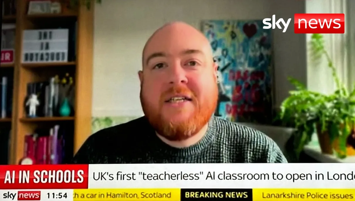 Dan Fitzpatrick live on Sky News, discussing the UK's first teacherless AI classroom